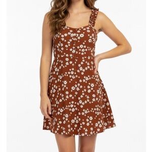 19 COOPER Floral Shoulder Strap Mini Dress, Junior’s S, Burnt Orange